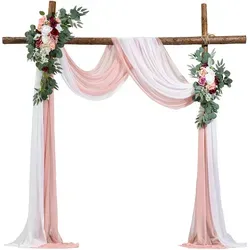 VEVOR Hochzeit Bogen Blumen Set mit 2x Blumen und 2x Vorhänge in Rosa - Dekoration für Hochzeiten, 4-teiliges Set mit eleganten Seidenblumen und durchscheinenden Vorhängen, ideal für romantische Anlässe.