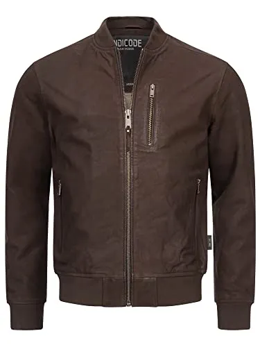 Indicode Herren Captain Lederjacke aus Ziegenleder | Echtleder Jacke Motorradjacke Bikerjacke Dk Brown, M