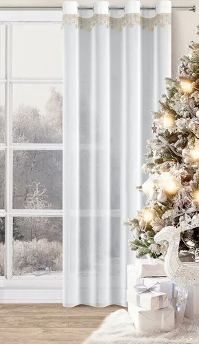 Eurofirany Weihnachtsgardine aus Voile mit Sternen - Fertiggardinen in 140x250 cm, elegant mit praktischer Ösen-Befestigung. Perfekt für ein festliches Ambiente im Wohn- oder Schlafzimmer.