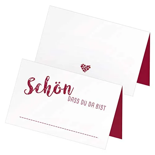 itenga 24 x Tischkarten Schön DASS du da bist Platzkarte Namensschild (weinrot/Bordeaux)