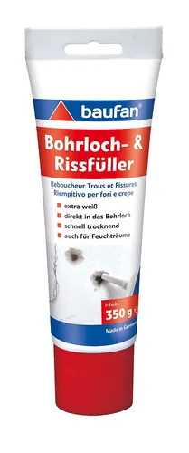 Baufan Spachtelmasse 101421 - Bohrloch- und Rissfüller, 350g - Mörtel, Putz, Zement & Gips - Schnelle und saubere Lösung zum Ausbessern von Dübellöchern, ideal für Innenräume und Feuchträume, härtet rissfrei aus.