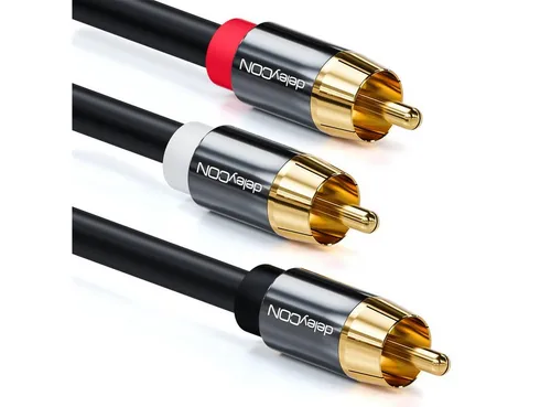 deleyCON deleyCON 5m Subwoofer Kabel Cinch RCA Y-Kabel HiFi Audio Kabel 3x Audio- & Video-Kabel