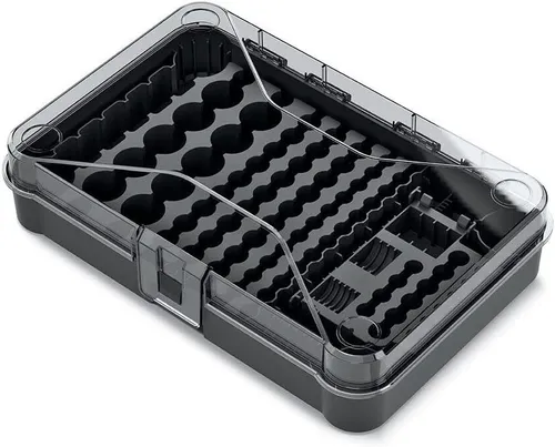 Kistenberg Batteriebox Sortierbox Aufbewahrungsbox für 115 Batterien Organizer Transparent Kunststoff ohne Batterien 295 mm x 195 mm x 70 mm