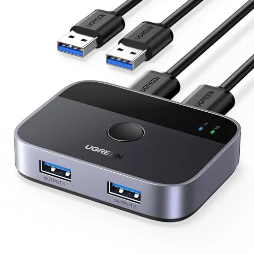 UGREEN USB Switch 2PC 2 In 2 Out - KVM-Switch mit 5Gbps Übertragung, ideal zum einfachen Teilen von USB-Geräten zwischen zwei Computern, kompakt und mit hochwertigem Aluminiumgehäuse für optimale Haltbarkeit.