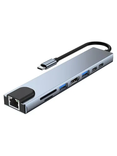 Lippa 8-in-1 USB-C PD Hub mit 4K HDMI & Ethernet - Vielseitiger USB-C Hub mit 8 Anschlüssen für MacBook und Co. Schnelles Laden mit bis zu 87W und Unterstützung für 4K HDMI machen diesen Hub ideal für effizientes Arbeiten.