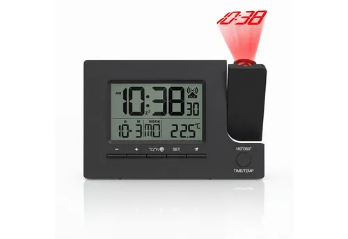 BEARWARE Digitaler Projektionswecker mit USB-Ladeport - Moderne Funkuhr mit 180° Projektion, Dual-Alarm und Temperaturanzeige. Ideal für den täglichen Einsatz und sorgt für Komfort im Schlafzimmer.