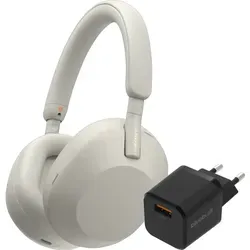 Sony WH-1000XM5 Silber + BlueBuilt Quick-Charge-Ladegerät mit USB-A-Port 18 W Schwarz
