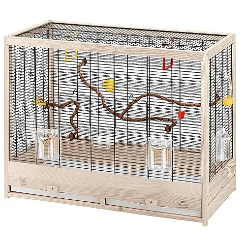Ferplast Gabbia per Uccelli in legno FSC GIULIETTA 6, Gabbia Canarini, Cocorite e Uccelli esotici, Accessori inclusi, 81 x 41 x h 64 cm.