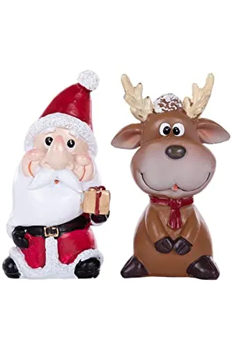 Wohnando Doppelset Brillenhalter - Kunststein - Weihnachtsmann & Rentier Motiv