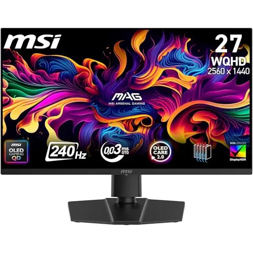 MSI MAG 273QP QD-OLED X24 – 26,5-Zoll WQHD Gaming-Monitor mit Quantum Dot OLED - Der MSI MAG 273QP QD-OLED X24 Gaming-Monitor bietet beeindruckende Bildqualität mit 240 Hz, 0,03 ms Reaktionszeit und 99% DCI-P3 Farbgenauigkeit für ein herausragendes Spielerlebnis.