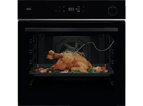 AEG Wifi Einbaubackofen TR7PB63ZSB - Backofen der Serie 7000 mit TFT-Full Touch-Display, Pyrolyse und 25% Dampfunterstützung für perfekte, knusprige Ergebnisse und punktgenaues Garen dank Kerntemperatursensor.