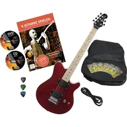 Rocktile Pro MM150-TR E-Gitarre Transparent Red Set mit Zubehör - Hochwertige Rocktile E-Gitarre mit Linde-Korpus und 2 Humbuckern. Inkl. Zubehörset für optimalen Spielspaß. Ideal für Einsteiger und Fortgeschrittene in der Musik.