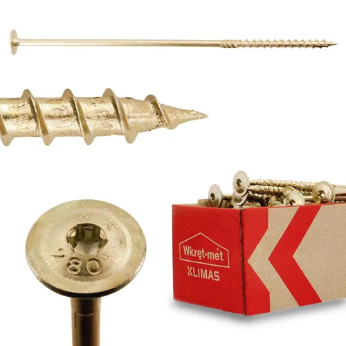 KLIMAS Holzschrauben Torx - 8x280 mm, 50 Stück - Holzschrauben Set mit Tellerkopf, TX-Antrieb für optimale Drehmomentübertragung und reduzierte Einschraubkraft. Ideal für Dachkonstruktionen und Massivholz.