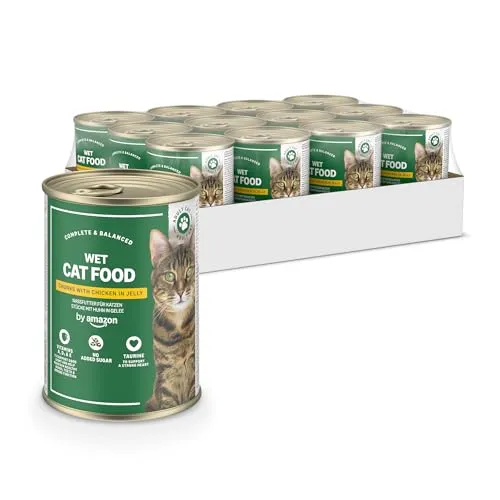 by Amazon Getreidefreies Katzennassfutter, Dose, Huhnstücke in Gelee, 12 x 405 g