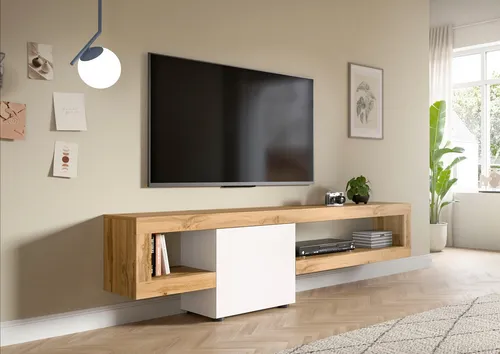 INOSIGN Lowboard Zolder, 190 cm - modernes TV-Board mit push-to-open-Funktion - TV-Halterungen, elegantes Lowboard aus FSC®-zertifiziertem Holz, bietet 1 Tür und 2 offene Fächer für optimalen Stauraum und modernes Design.