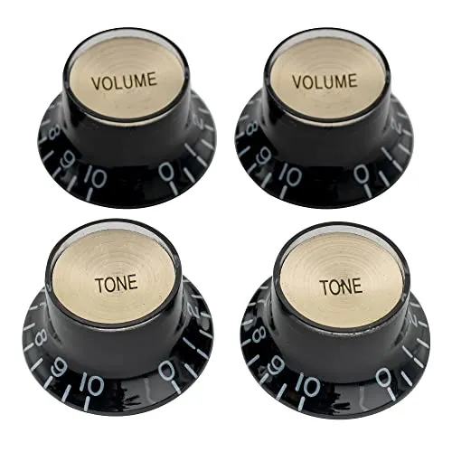 Musiclily Pro Imperial Zoll Gitarre Knöpfe Potiknöpfe Top Hat Reflector Knobs 2 Volume 2 Tone Control knobs Set für USA Les Paul SG E-Gitarre, Schwarz mit Gold Top