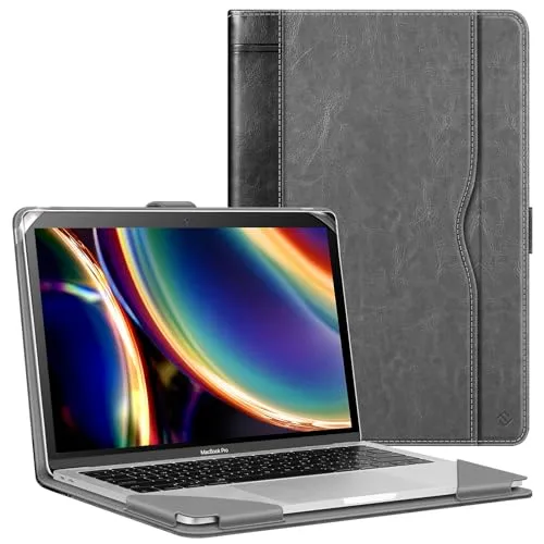 Fintie Hülle Kompatibel mit MacBook Air 13.6 (2024-2022 M3 M2), MacBook Air 13 (2020-2018 M1) / Pro 13 (2022-2016 M2 M1), Folio Book Schutzhülle mit Dokumentschlitze, Grau/Schwarz