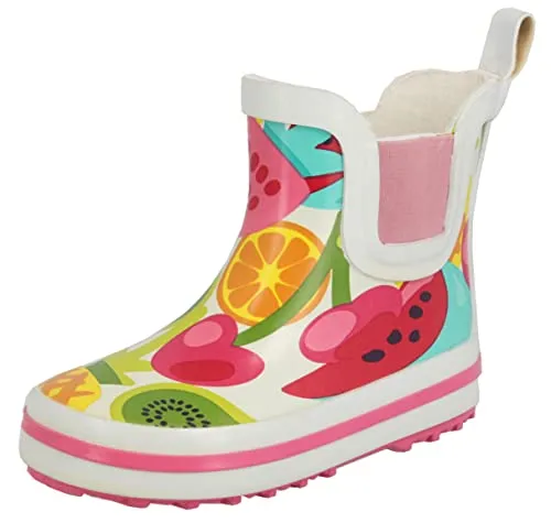 Beck Mädchen Früchte Gummistiefel, Mehrfarbig, Gr. 27 EU - Gummistiefel aus robustem Gummi mit buntem Früchte-Design, ideal für Regenwetter und spielerische Abenteuer im Freien.