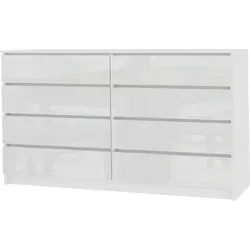 Roe Furniture Kommode mit 8 Schubladen – Weiß Hochglanz – Modernes Design - Moderne Kommode mit 8 geräumigen Schubladen in Hochglanz Weiß. Funktionalität trifft auf minimalistisches Design – ideal für Schlafzimmer, Wohnzimmer oder Flur. Robuste Materialien sorgen für Langlebigkeit und ansprechende Optik.