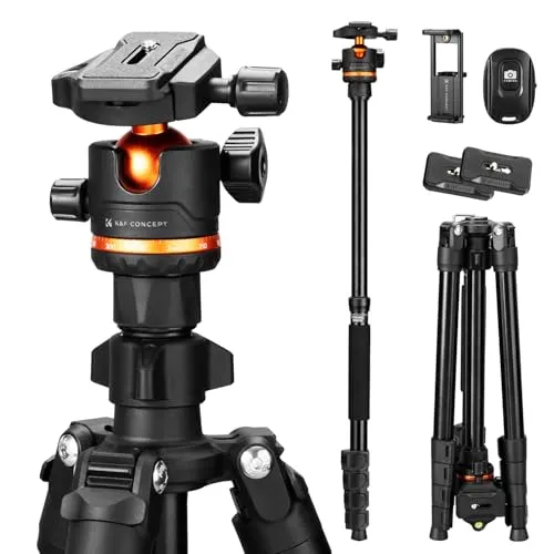 Kamerastativ, K&F CONCEPT Handy-Stativ,192cm Stativ mit Handyhalterung, Tripod für unterwegs, Stativkamera für Smartphone, Aluminium Reisestativ O275A5+BH-36