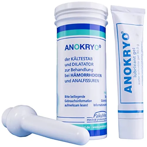 ANOKRYO Kombiset - der Kältestab und Dilatator mit Gel gegen Hämorrhoiden, Analfissuren, Hilfe bei Schwangerschaft, Verstopfung, Verkrampfung des Schließmuskels, anale Komplikationen, Schmerzen