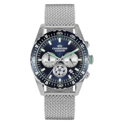 Jacques Lemans UEFA Champions League CL-102B Herrenchronograph - Eleganter Herrenchronograph mit Edelstahlgehäuse und blauem Ziffernblatt. Ideal für Sportfans, die Stil und Funktionalität schätzen. Wasserdicht bis 10 ATM und mit präzisem Quarzwerk.