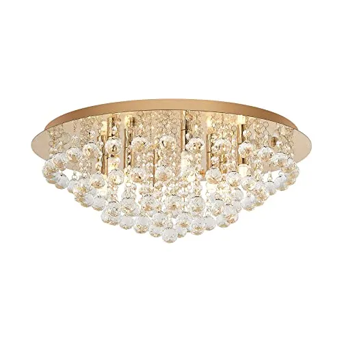 Lindby Deckenleuchte Gillion, 8-flammig, dimmbar aus Kristall und Stahl - Elegante Deckenlampe in Gold mit klarem Kristall, ideal für Schlafzimmer, Wohnzimmer und mehr. Dimmbare Funktion für individuelle Lichtstimmungen.