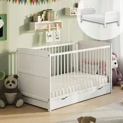 Kids Collective Babybett 70x140 - Umbaubar mit Schublade - Babybett aus Kiefernholz, höhenverstellbar und mit praktischer Schublade für Stauraum. Ideal für Kinder von Geburt bis 6 Jahre.