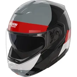 Nolan N90-3 06 Blocco Klapphelm, schwarz-weiss-rot, Größe XS - Hochwertiger Klapphelm mit innovativem Öffnungssystem für sicheren Gebrauch. Die Airbooster Technologie sorgt für optimale Belüftung, während der VPS-Sonnenschutz klare Sicht und Schutz bietet.