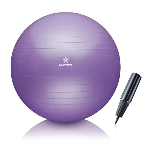 BODYMATE Gymnastikball Sitzball Trainingsball mit GRATIS E-Book inkl. Luft-Pumpe, Ball für Fitness, Yoga, Gymnastik, Core Training, für starken Rücken als Büro-Stuhl French Lavender 55cm