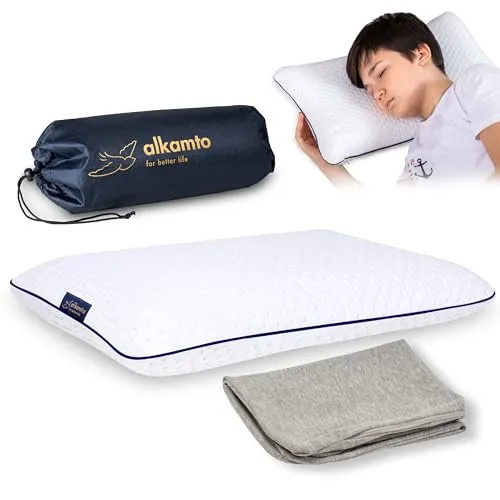 alkamto Ergonomisches Kinderkissen 50 x 32 x 6 cm – Flaches Memory Foam Kissen für Kinder & Kleinkinder ab 2 Jahren – Oeko-TEX® Zertifiziert, Hypoallergen, mit Tragetasche (50 x 32 x 6 cm)