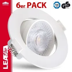 6er Set LED Einbaustrahler LEA-Step 7W Warmweiß - Energiesparende Deckenleuchten mit 510 Lumen für eine gemütliche Atmosphäre. Schwenkbare Strahler für gezielte Lichtakzente und schnelle Montage – ideal für jeden Raum.