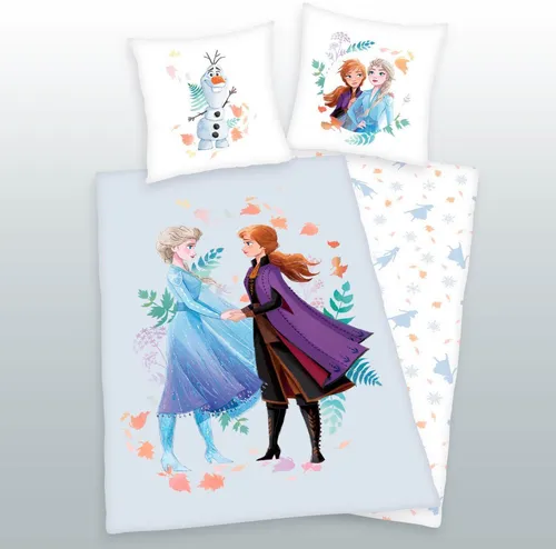 Flanell Kinderbettwäsche Die Eiskönigin/Frozen 135x200 cm - Bettwäsche aus weichem Flanell, ideal für kalte Nächte, mit Reißverschluss und buntem Design für Fans der Eiskönigin.