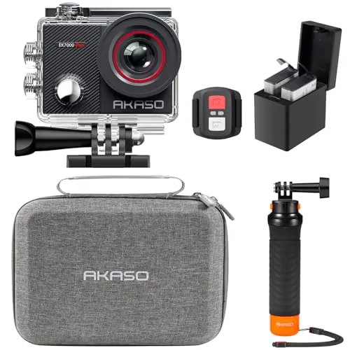 AKASO EK7000 Pro Action Cam 4K mit Schwimmgriff - Erleben Sie beeindruckende 4K-Videos und 20 MP-Fotos mit der AKASO EK7000 Pro. Die wasserdichte Kamera bis 40m eignet sich perfekt für Abenteuer und bietet eine benutzerfreundliche Bedienung sowie elektronische Bildstabilisierung für flüssige Aufnahmen.
