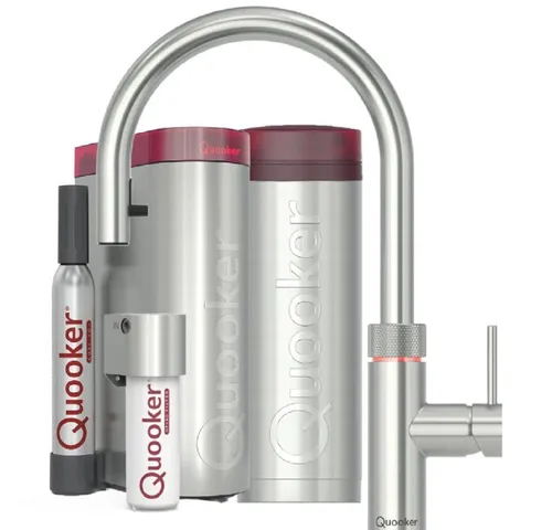 QUOOKER Flex Round Set COMBI CUBE - 7 Jahre Garantie - Hochwertige Küchenarmatur für warmes, kaltes und kochendes Wasser mit flexiblem Zugauslauf. Inklusive COMBI Reservoir & CUBE für sprudelndes Wasser. Sicher und platzsparend.