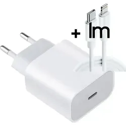 iPhone 12 13 14 Pro Max 20W Schnell Ladegerät mit USB-C Kabel - Handy-Ladegeräte: 20W Schnell Ladegerät mit modernem Design und 1m USB-C auf Lightning Kabel für blitzschnelles Laden von iPhone und Samsung Geräten.