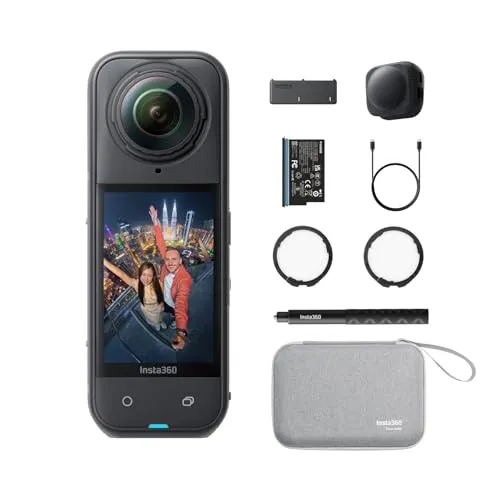 Insta360 X5 Must-Have-Bundle - wasserdichte 8K 360°-Kamera, Führend bei wenig Licht, Unsichtbarer Selfie-Stick-Effekt, robuste & auswechselbare Linsen, 3 h Akku, Integr. Windschutz, Stabilisierung