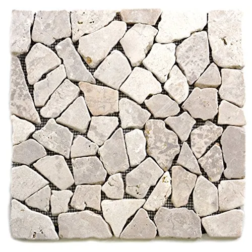 DIVERO Naturstein Mosaik Fliesenmatten, 11 Stück aus Marmor, cremeweiß - Steinfliesen, 100% Natursteinmosaik aus Marmor, ideal für Wand und Boden, leicht zu verarbeiten dank auf Netz geklebter Steinchen, perfekt für Innen- und Außenbereiche.