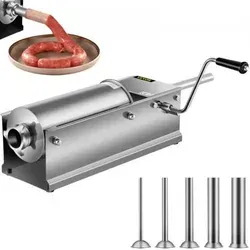 VEVOR Wurstfüller 5L Edelstahl Horizontal Wurstmaschine - VEVOR Wurstfüller 5L für müheloses Füllen von Wurst. Robustes Design aus Edelstahl mit 5 Fülldüsen und großem Fassungsvermögen. Ideal für vielfältige Anwendungen in der Küche.