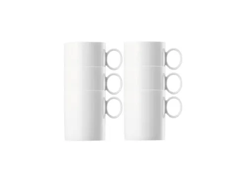 Thomas Porzellan Geschirr-Set Loft Weiss - 6 Becher mit Henkel (0,38 l) - Geschirr-Sets mit vielseitigen Formen und feiner Rillenstruktur, ideal für Pasta, Salat, Müsli oder Suppen – kombinierbar nach Lust und Laune.