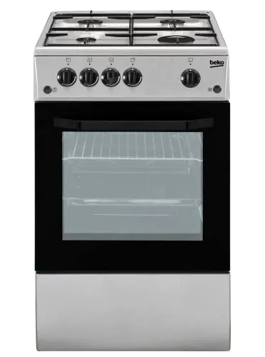Beko CSS42014FS – Freistehender Gasherd in Schwarz und Silber - Vielseitiger Beko CSS42014FS Herd mit 54 l Ofen und praktischen Drehreglern. Ideal für das Kochen mit Gas, bietet eine effiziente Zubereitung und ist perfekt für jede Küche.
