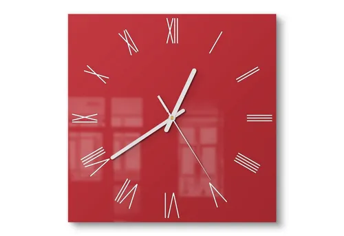 DEQORI Glasuhr | 30x30 cm | Unifarben - Rot | Elegante Wanddekoration - Einfache Montage dank vormontierter Wandhalterung. Die Uhr aus bruchsicherem Sicherheitsglas besticht durch hochauflösende Farben und einen beeindruckenden 3D-Effekt. Perfekt für Wohnzimmer und Küche.