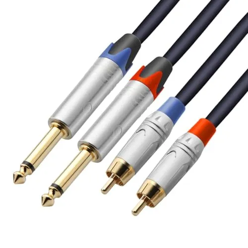 Tisino Cinch auf Klinke 6,3, 2x Cinch auf 2x Grosse Klinke Mono Audio Kabel für AV Receiver, Verstärker, HiFi Stereo Audio System, Heimkino System- 2M