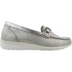 Waldläufer Hinata silber argento H Damen Slipper – Komfortabel und stilvoll - Eleganter Slipper in Silber Argento mit Keilabsatz, ideal für den Alltag. Aus hochwertigem Leder gefertigt, bietet er optimalen Tragekomfort und eine perfekte Passform.