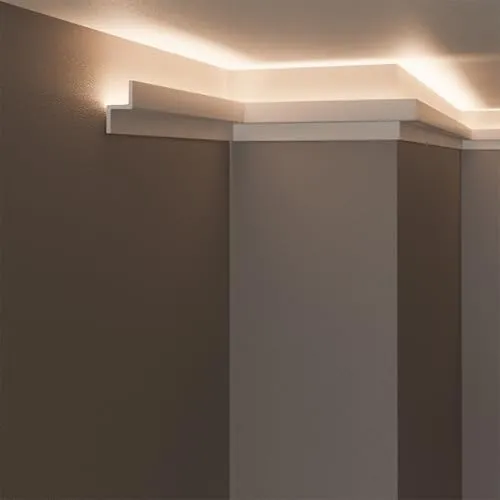 LED-Schleierrahmen für Decke und Wand (Länge 2 Meter - KH902) für indirekte Beleuchtung mit LED-Streifen | Dekorative, vorgefertigte Duropolymer