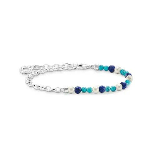 Thomas Sabo Armband mit blauen Steinen und Perlen - Armschmuck aus 925 Sterling Silber, einzigartiges Design mit blauen Steinen, perfekt als individuelles Geschenk für besondere Anlässe.
