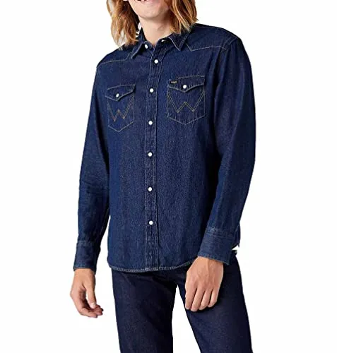Wrangler Herren Icons Shirt, Blau (1 Year 924), XL - Herrenhemden, stylisches Langarm Jeanshemd mit Knopfleiste, ideal für lässige Outfits und bequem in der Maschinenwäsche.