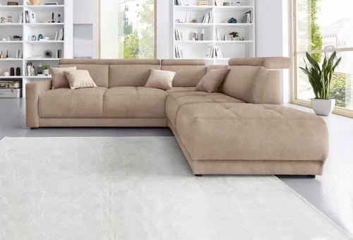 DOMO collection Ecksofa Ava, moderne Sitzheftung mit toller Doppelnaht, komfortabel, L-Form, mit Ottomane, inkl. Federkern, wahlweise mit Kopfteilverstellungen