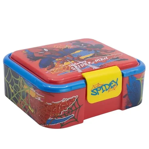 STOR Spider-Man Kinder Brotdose mit 3 Fächern - 1786ml - Robuste BPA-freie Kunststoff Lunchbox für Kinder - Vesperbox Schule Sandwich Container