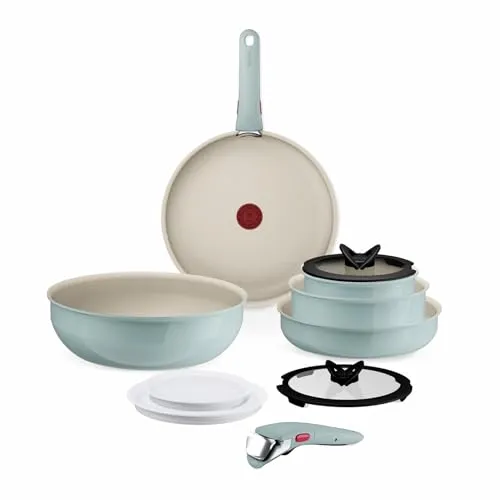 Tefal Ingenio Serenity 11-teiliges Kochgeschirr-Set - Platzsparendes, stapelbares Kochgeschirr-Set für alle Herdarten. Mit Mineralia Antihaftversiegelung für einfache Reinigung und langlebigen Genuss. Ideal für vielseitiges Kochen!